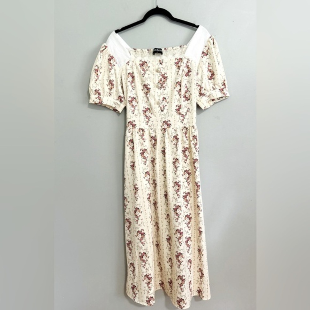 Scarlet Darkness Cream Floral Cottagecore Midi Dress Sz Large Cosplay Victorian